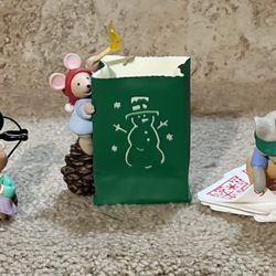 Hallmark lot of 3 mice Christmas ornaments no boxes Luminaria what a deal Hello