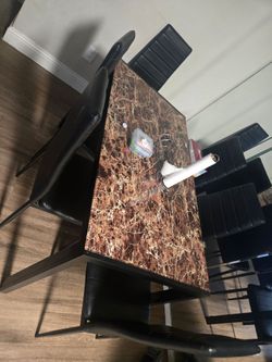 Marble-Top Dining Table with 4 Chairs