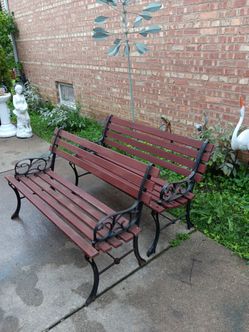 Pair of Cast iron/ Wooden Outdoor Patio Benchs