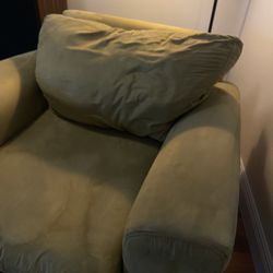 Green Suede Armchair With Ottoman