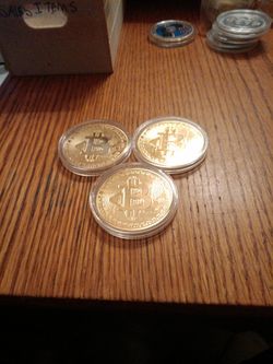 Set Of Three Golden Commemorative Bitcoins