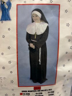 New, Girls Deluxe Nun Costume size 8-10. Costume is made with high quality fabric and has some nice weight to it.