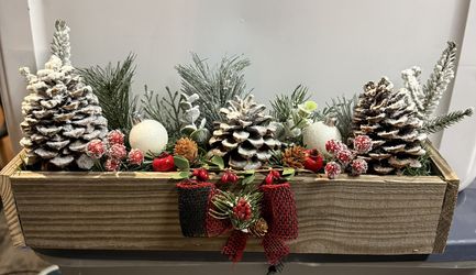 Wooden Christmas Box Centerpiece 