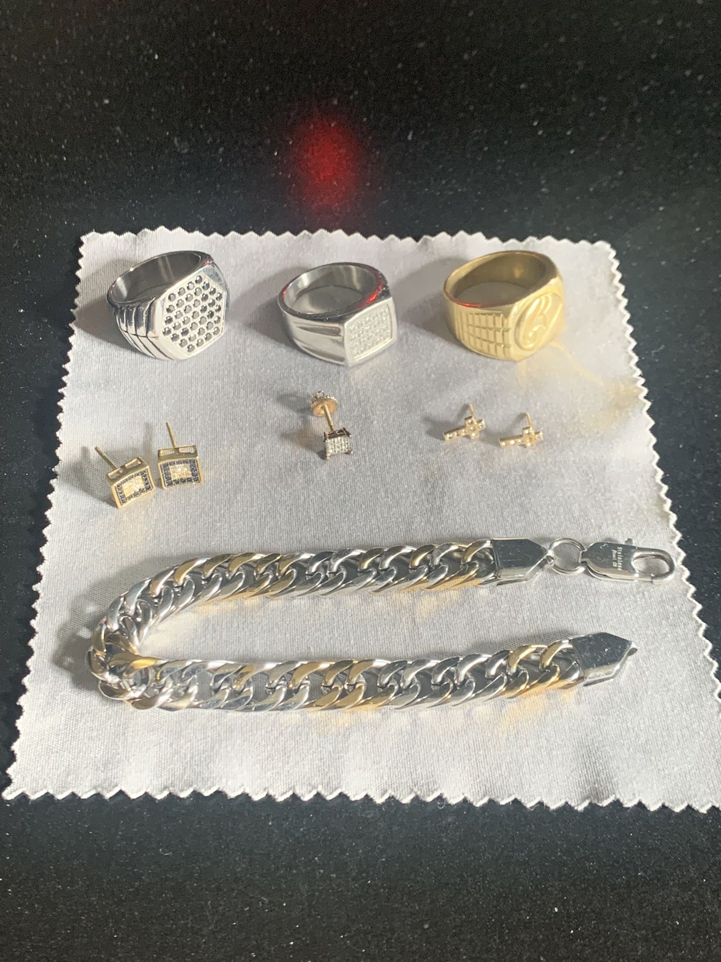 Men’s Jewelry Bracelet, Earrings & Rings Bundle