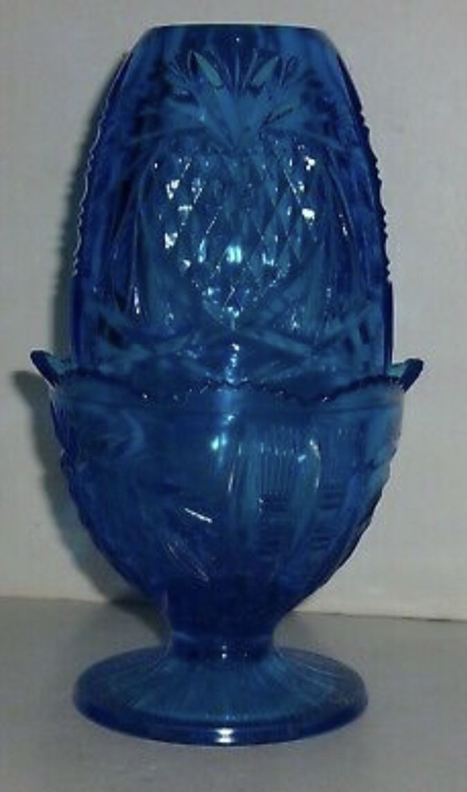 Fenton Cobalt Blue Fairy Lamp Pineapple Heart Candle Holder