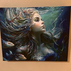Beautiful long hair mermaid canvas
