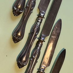 6 antique silver knives