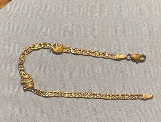 18K Solid Gold Elephant Bracelet 4.11g - Made in Italy - 8" Mariner Chain