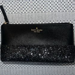 Kate Spade New York Greta Court Black Sparkly Shiloh Pouch Cosmetic Bag