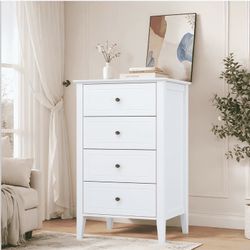 4 Drawer White Dresser, Tall Wood Bedroom Dresser with Tall Legs, Bedroom Storage Chest