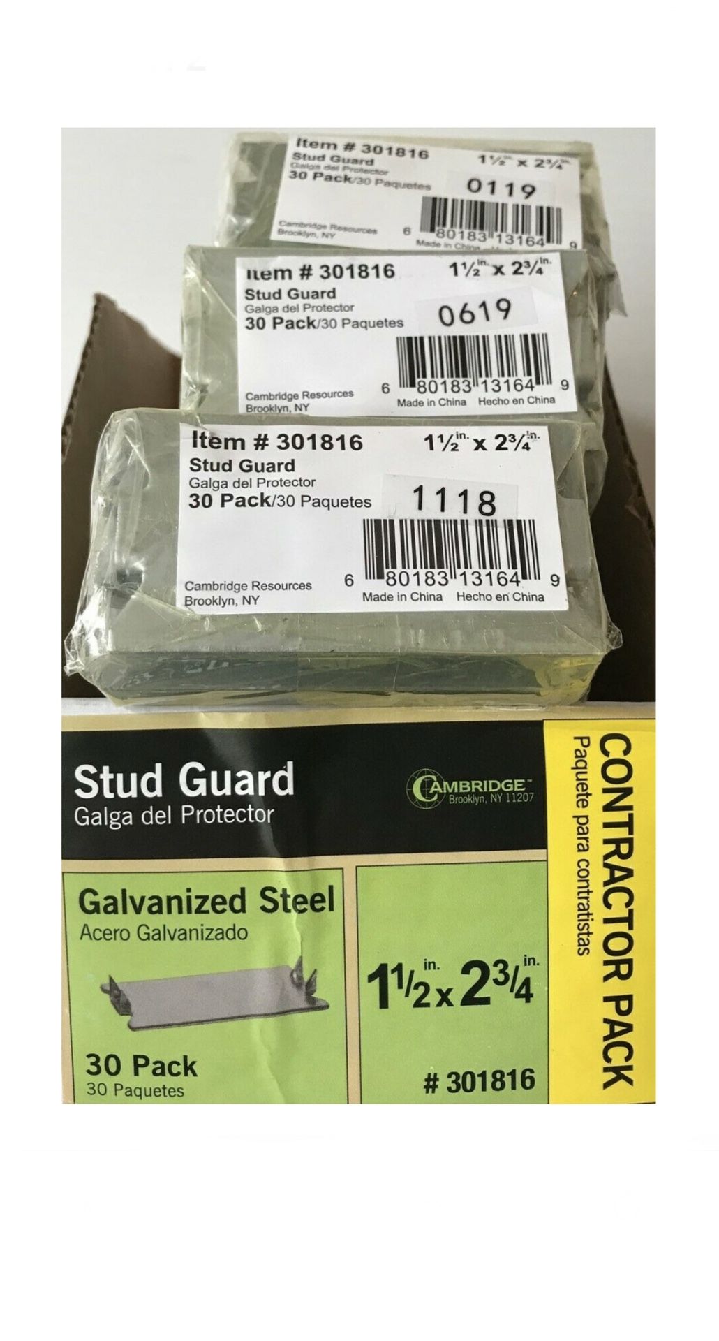 30pack Cambridge 1 1/2-inch x 2 3/4-inch Galvanized Steel Stud Guards - 301816 - NEW