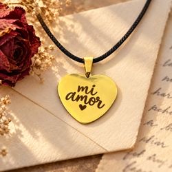 Mi Amor Engraved Heart Pendant Necklace