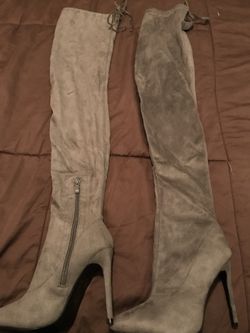 Over The Knee Grey Faux Suede Boots