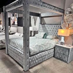 NEW Grey Bed Frame Canopy King and Queen Size Finance available $54 