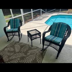 Outdoor Wicker Rocking Chair Patio Lounge Set (3 Piece) 