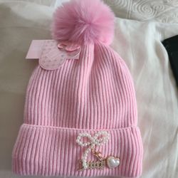 Juicy Couture Ladies Rhinestone Logo Beanie With Pompom 