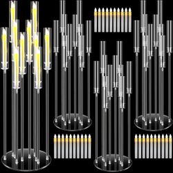 Tandefio 4 Pieces 10-Arm Acrylic Wedding Candelabras, Centerpieces with 40 LED Candles 46.5 Inches Tall, Metal Candle Holder with Lampshade for Easter
