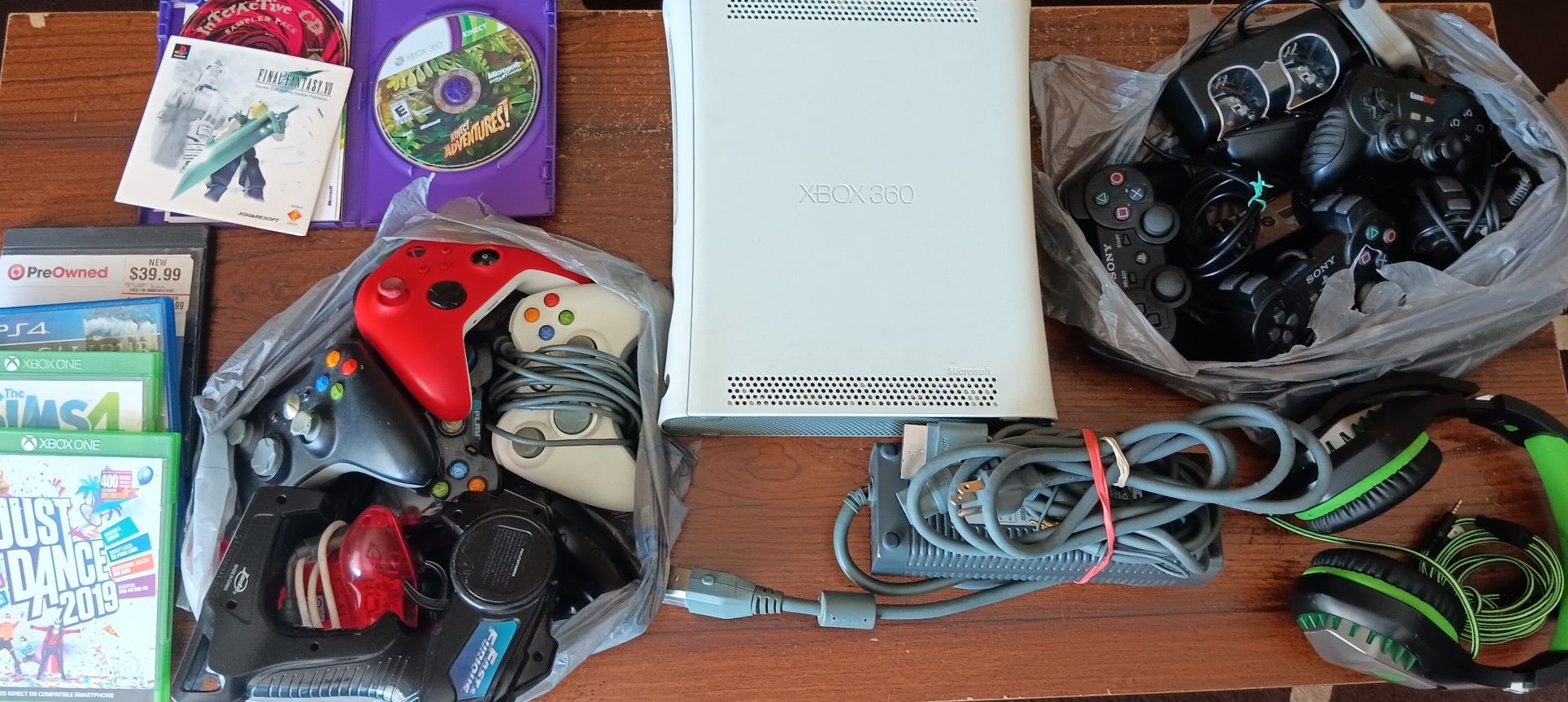 parts/repair LOT of video game stuff- Xbox 360 Console w/adapter DPSN-186CB A controllers games etc