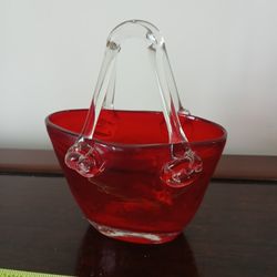 vintage ruby red art glass purse vase