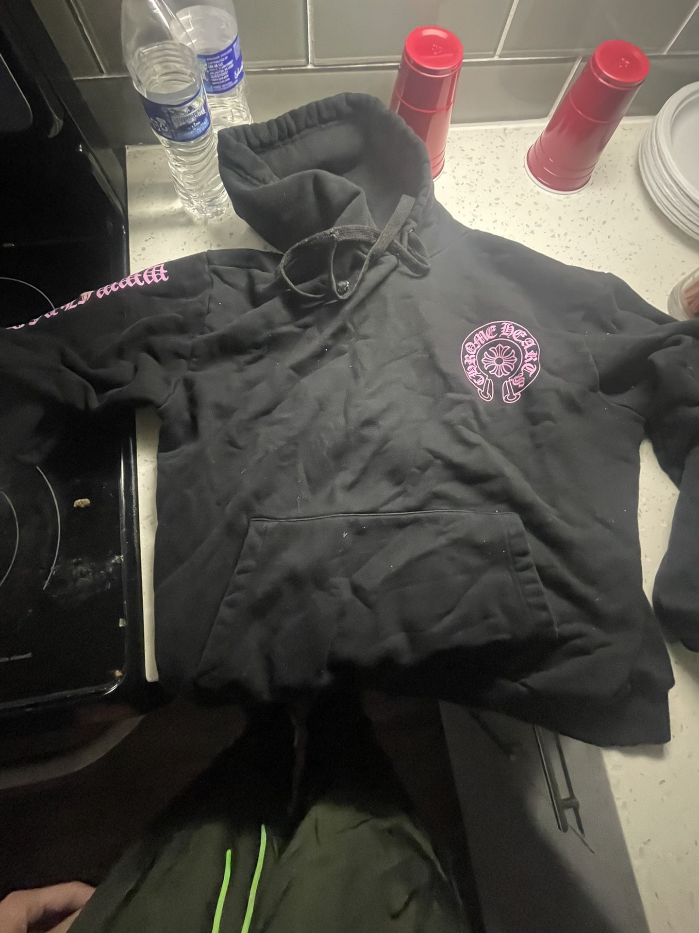 Pink And Black Chrome Heart Hoodie 