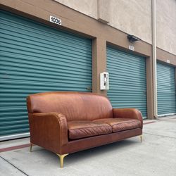 Rustic Crate & Barrel Cognac Leather Tightback Sofa •FREE DELIVERY•