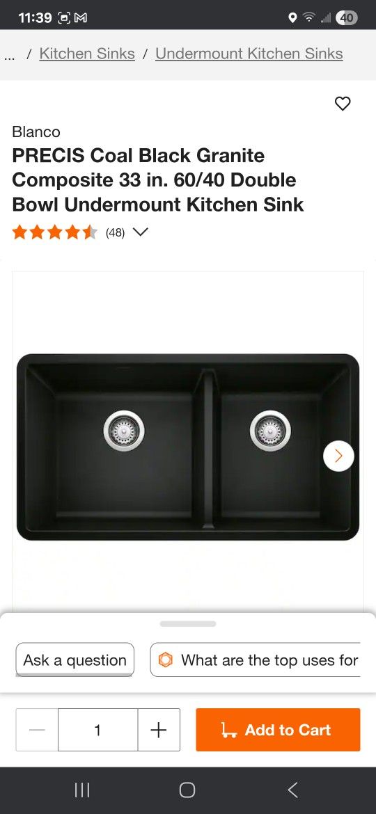 PRECIS Coal Black Granite Composite 33 in. 60/40 Double Bowl Undermount Kitchen Sink