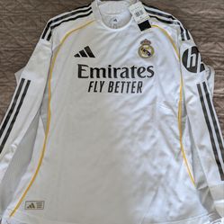 Adidas Real Madrid Authentic Long Sleeve Player Version Soccer Jersey 25/26