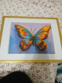 14" x 18" COMPLETED Butterfly Diamond Art Painting with Linear Gold Frame