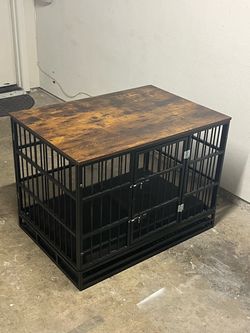 Doggy Crate with Wooden Topper + Comfy Dog Mat