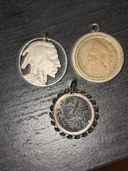 Vintage Coin Pendants – Victoria  Love Token, 908 Indian Head Cent, Buffalo Nickel Cutout 