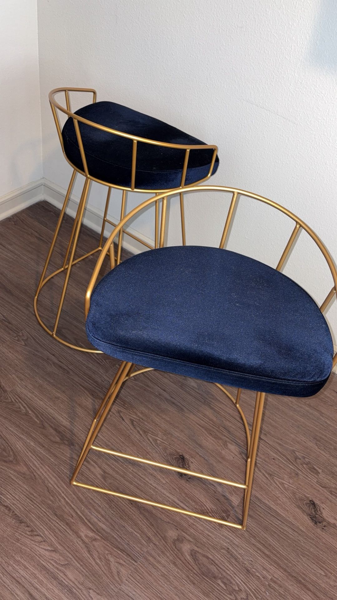 Gold Barstools ( Blue Velvet Cushions)