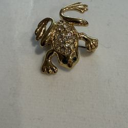 Brooch Pin Vintage - Golden Frog - Green Eyes