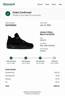 Jordan 4 black cat size 10