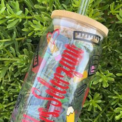 16oz Glass Cup And Glass Straw ! 