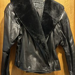 Vintage 90’s Marc Buchanan Pelle Pelle Women Leather Bomber Jacket With faux Fur Collar Size11/12