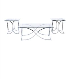 3PC Coffee & End Table Set – Chrome & Glass Modern Style – Like New