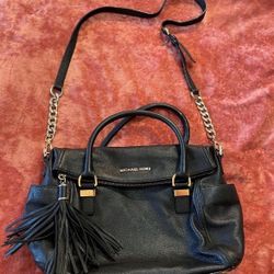 Michael Kors Weston Leather Medium Black Tassle Shoulder Crossbody Bag