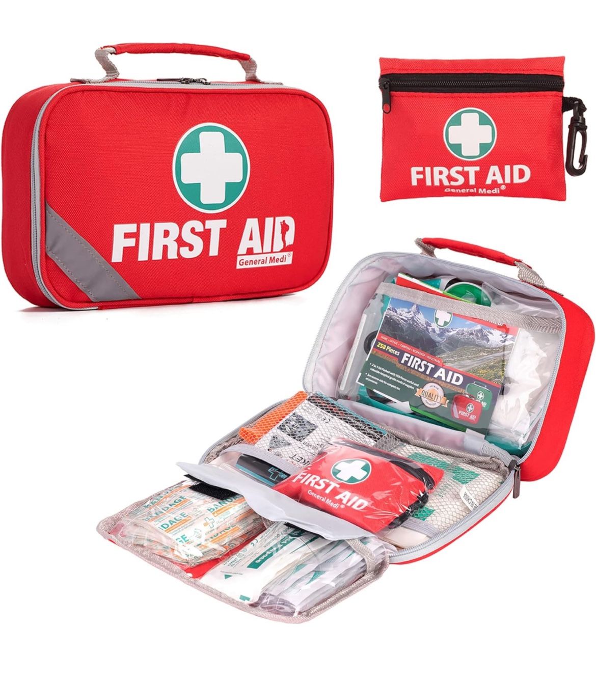 General Medi 2-in-1 First Aid Kit (215 Piece Set) + 43 Piece Mini First Aid Kit -Includes Eyewash, Ice(Cold) Pack, Moleskin Pad and Emergency Blanket