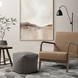 New MERAKII Solid wood vegan leather lounge chair with curved arms - Brown