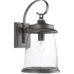 Progress Lighting Conover Collection 1-Light Antique Pewter Clear Seeded Glass Farmhouse Outdoor Large Wall Lantern Light