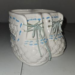 Vintage  Baby Boot Planter Laces Blue 