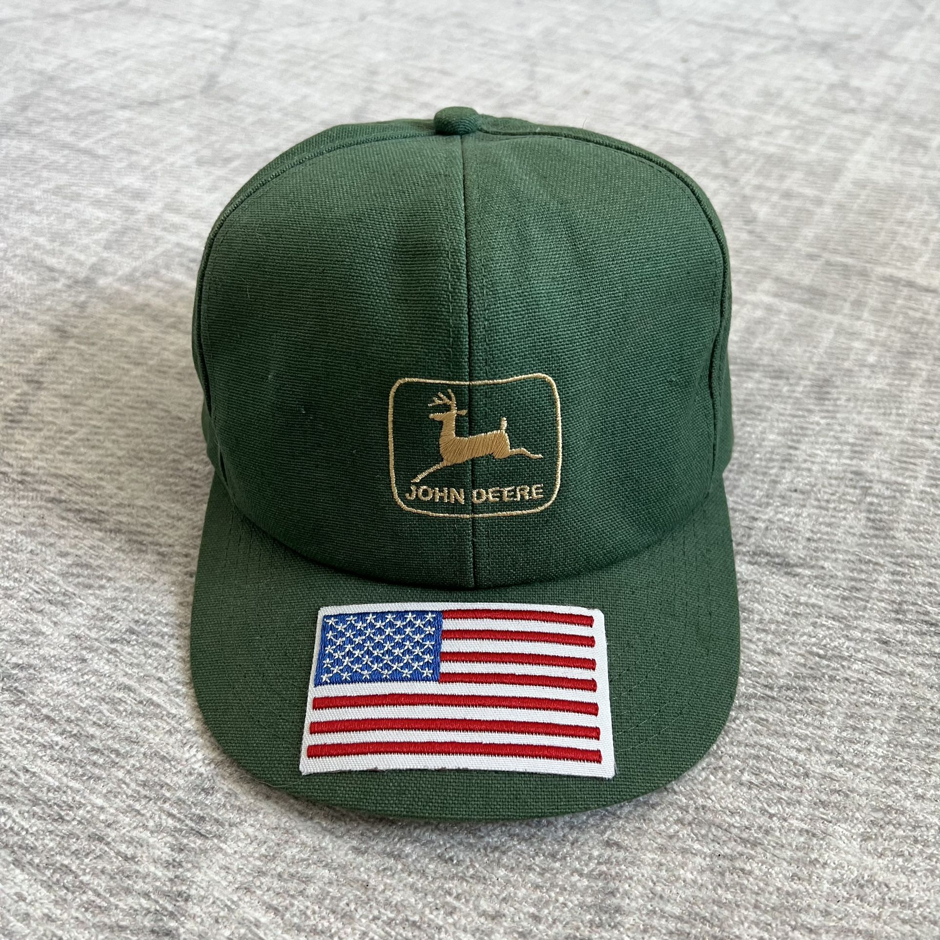 Vintage 1990s K-Products John Deere Tractors American Flag Green Snapback Hat