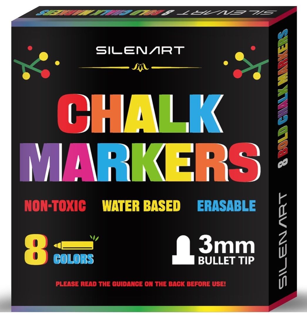 SILENART Liquid Chalk Markers - 8 Vibrant Colors - Chalkboard Markers for Blackboard Glass Window Car Paint Dry Erase Board Acrylic Calendar Board Whi