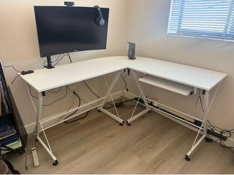 White Wood L-Shaped Corner Computer Desk