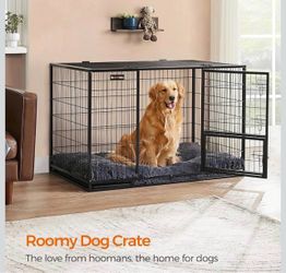 Brand new in box  48" Heavy-Duty Dog Crate, Convenient Feeding Door, Double Doors Escape-Proof Metal Kennel, XXL Dog Cage for Large and Medium Dogs, R