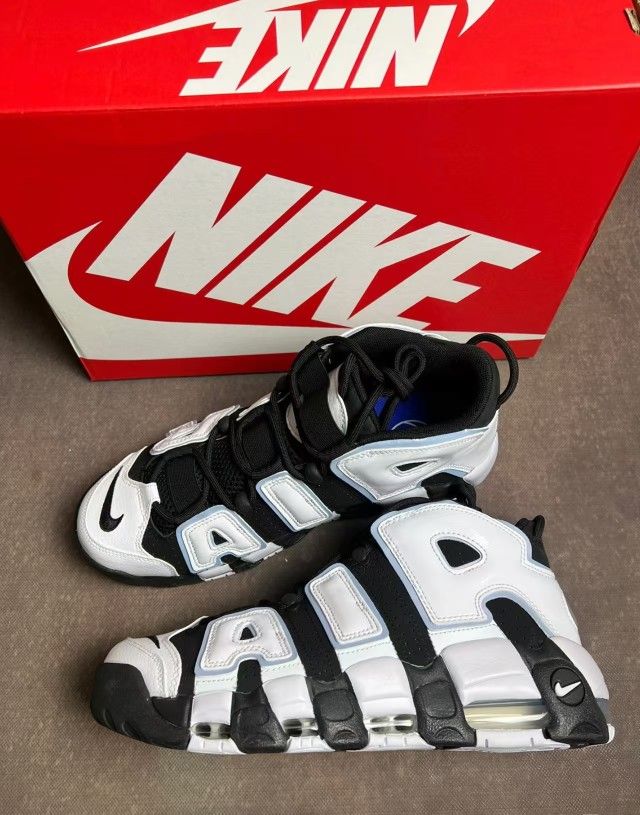 Nike Air More Uptempo Leather Trendy Shock Absorbing Mid-Top Basketball Shoes Unisex Black & White