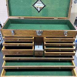 Vintage H. Gerstner & Son 11 Drawers Oak Wood Machinist Tool Chest Box Model 052