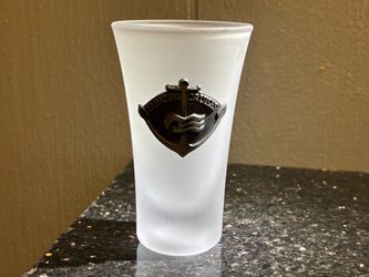 Souvenir frosted tapered shot glass Princess Cruises anchor & waves pewter logo
