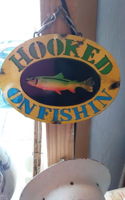 Hooked on Fishing Metal Sign- Located in Shelton
