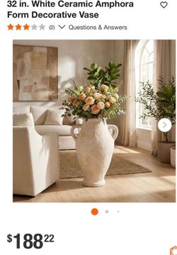 Very large 32 in. White Ceramic Amphora Decorative Vase